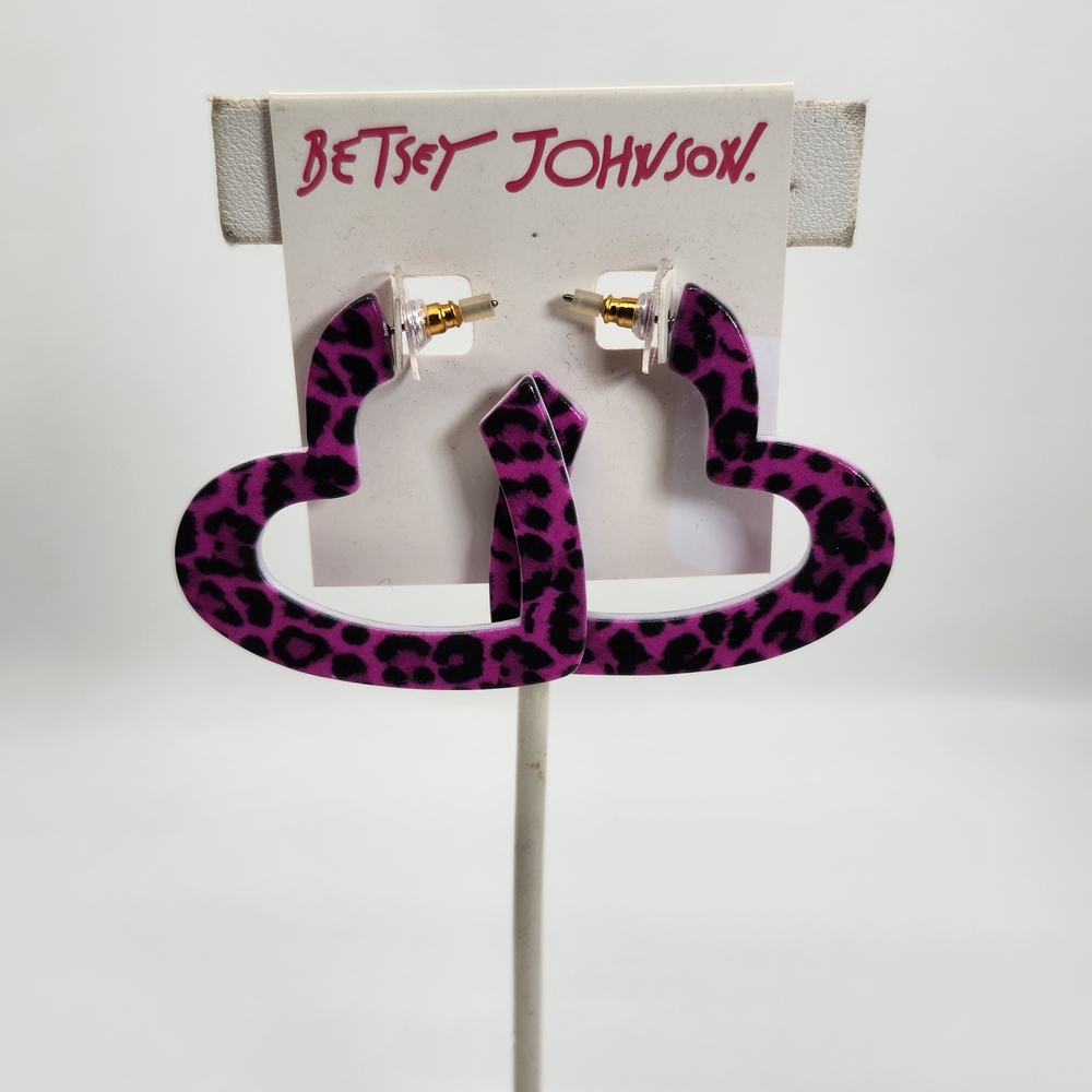 Betsey Johnson Pink Leopard Heart Earrings